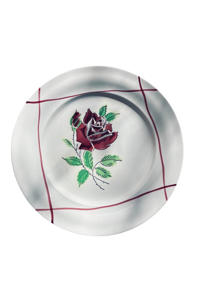 6 flat plates "Dominique", Céranord Saint-Amand, Hand-painted design, 1950