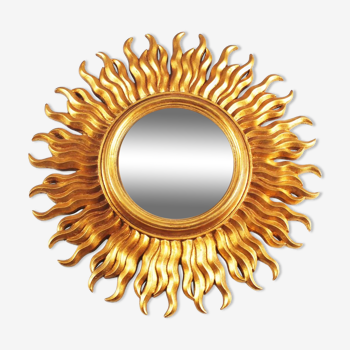 Miroir Sunburst doré vintage des années 1970 convexe