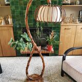 Lampadaire vintage en rotin Louis Sognot