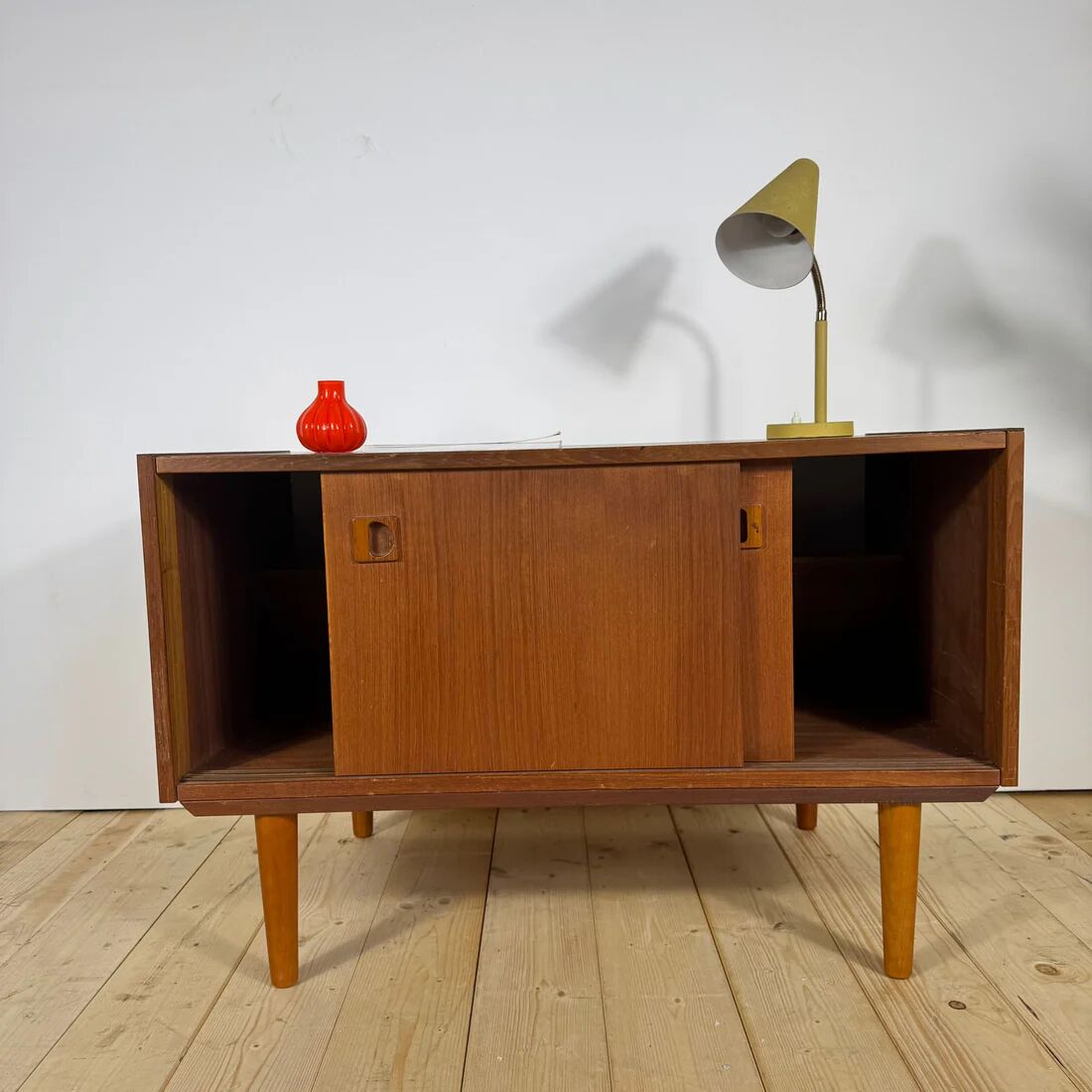 Small Danish teak sideboard with sliding doors – 1960s
