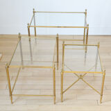 Lot 3 tables pull out brass glass Maison Baguès