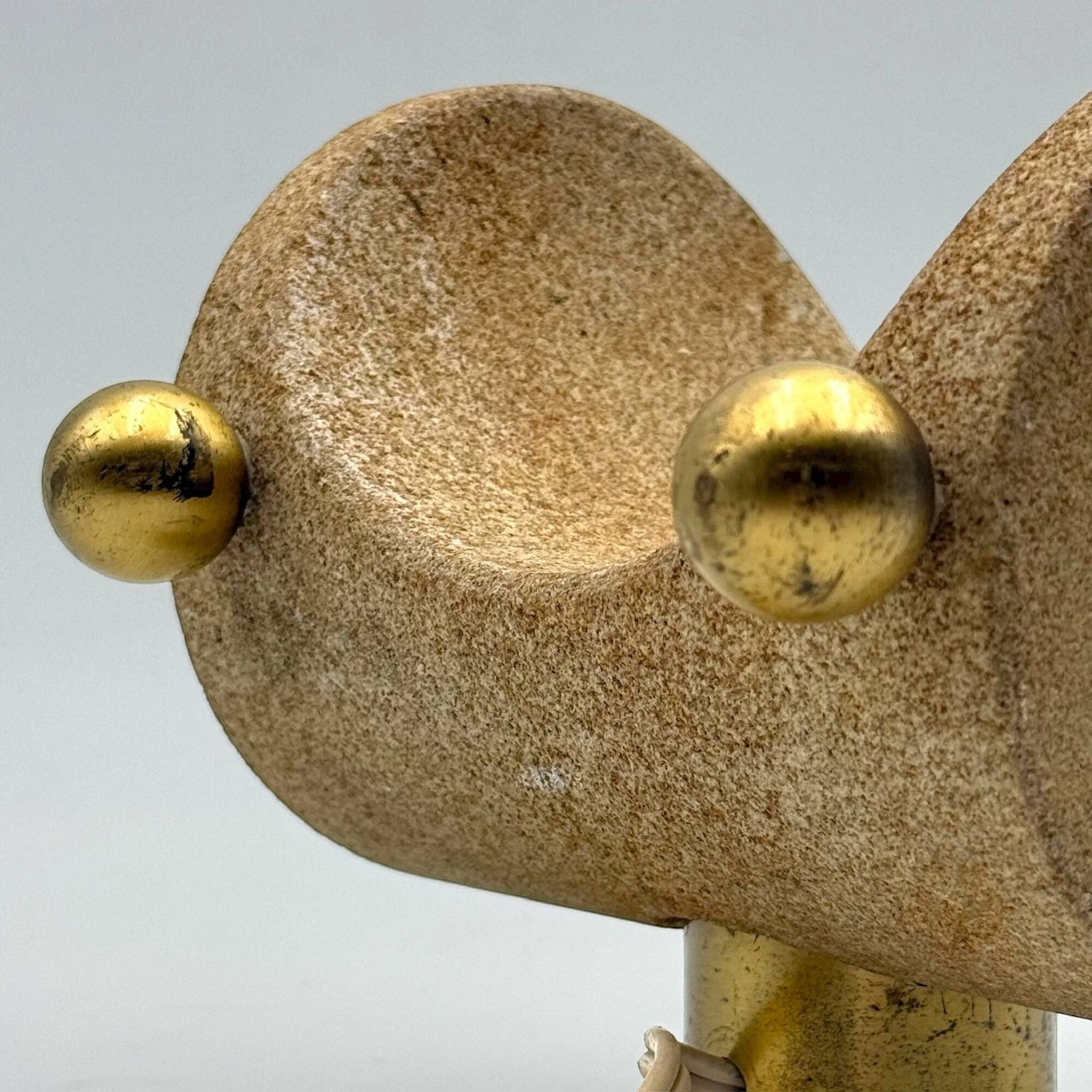 Brutalist Italian Light in Stone and Brass – 1970s Table Lamp