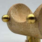 Brutalist Italian Light in Stone and Brass – 1970s Table Lamp