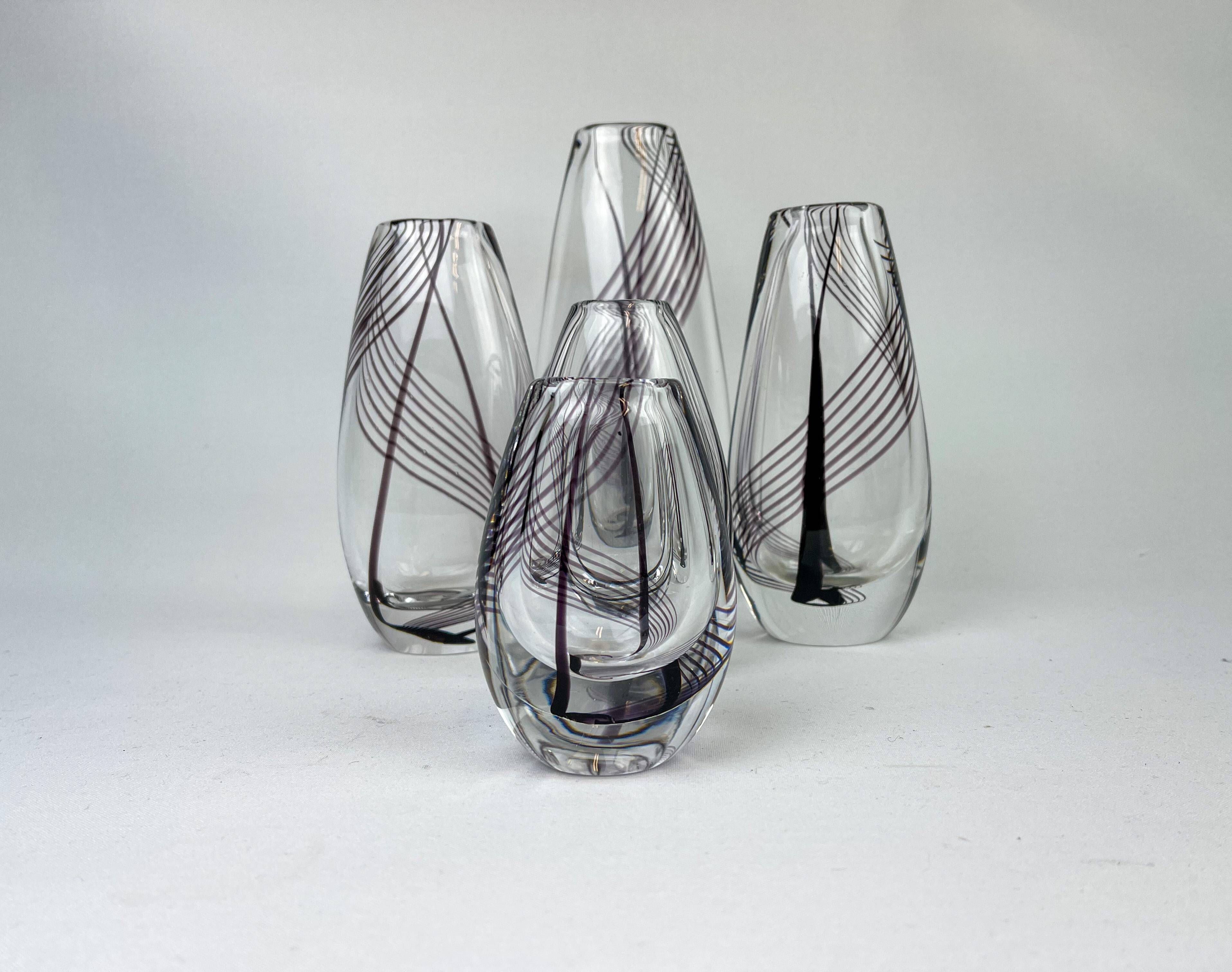 Midcentury collection of art glass vases by Vicke Lindstrand for Kosta Sweden.