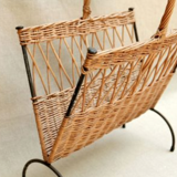 Magazine rack, iron and wicker 60 years