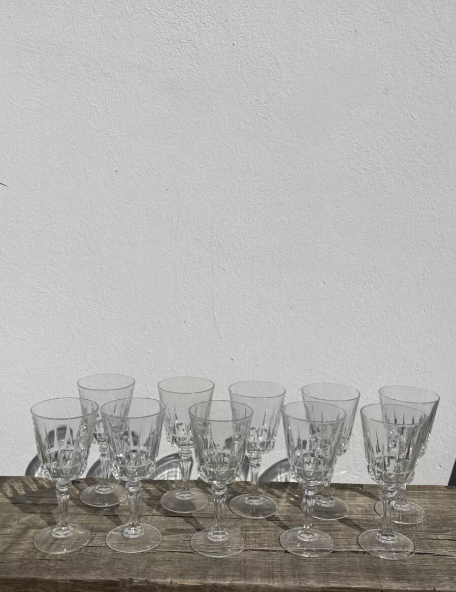 10 old cut stemmed glasses
