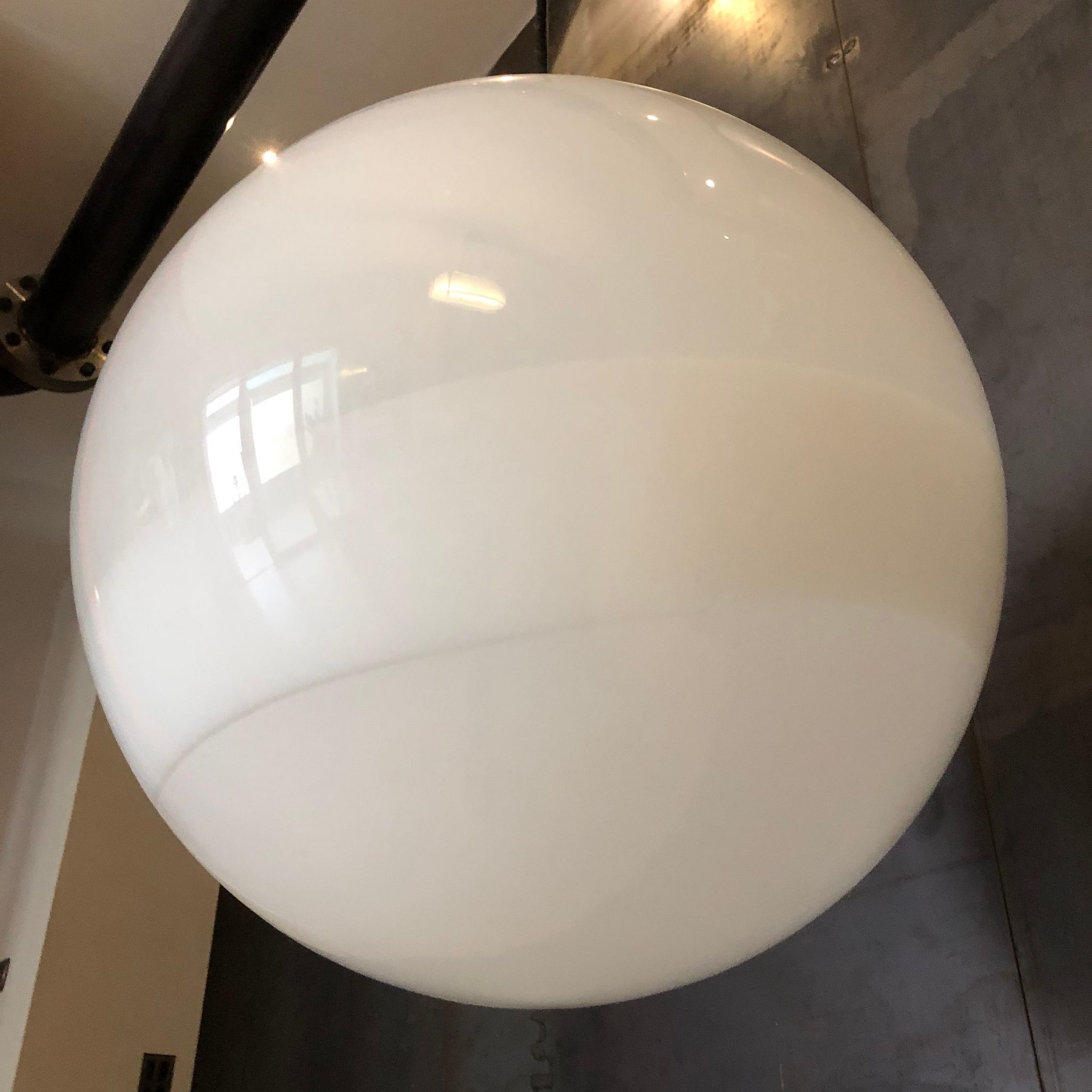 Midcentury Large Chrome and White Murano Glass Sphere by Mazzega, Italy, 1960s