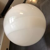 Midcentury Large Chrome and White Murano Glass Sphere by Mazzega, Italy, 1960s