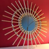 Vintage bohemian woven rattan sun mirror