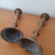 Pair of large bronze or brass candle holders