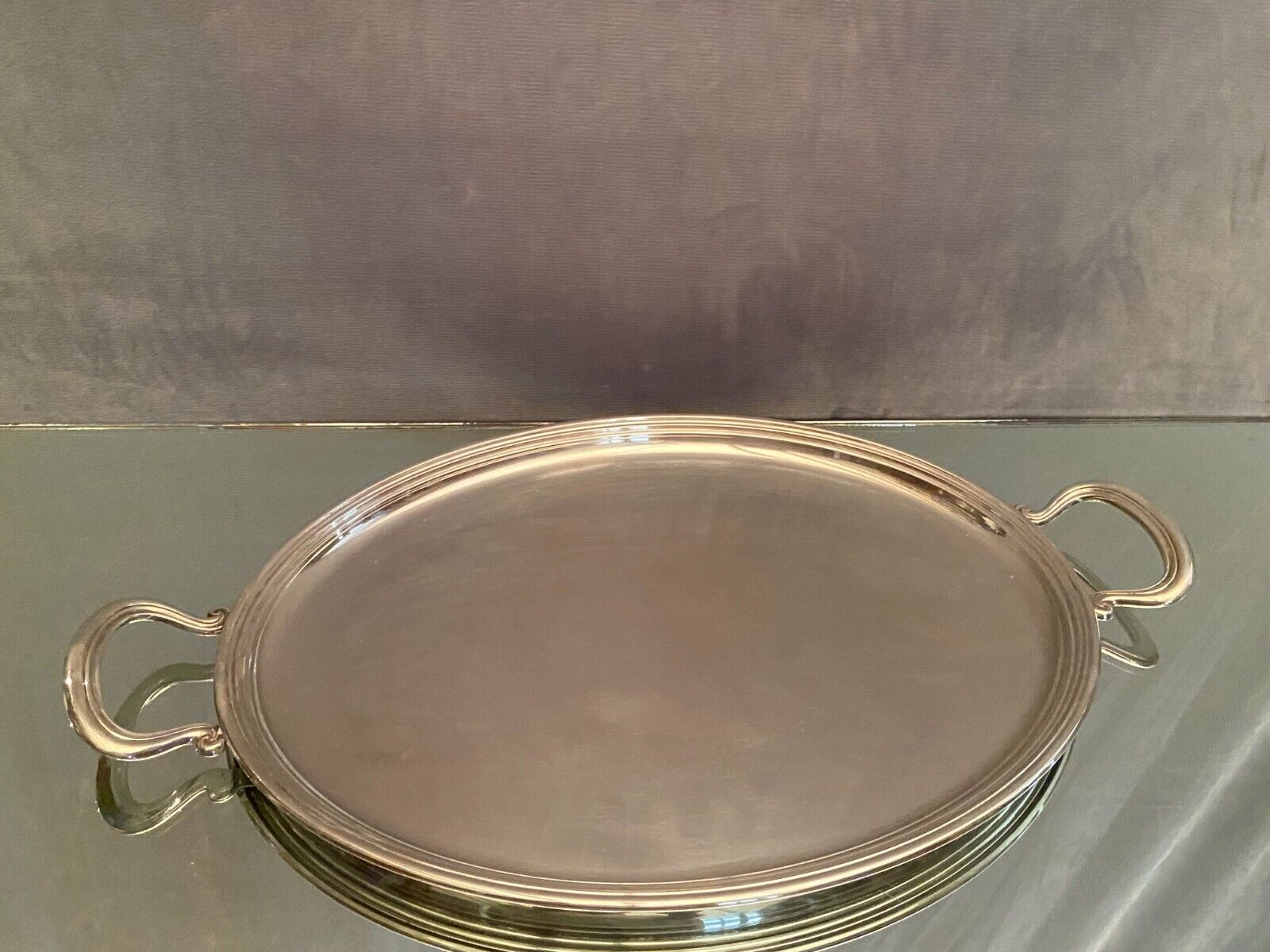 Tray with oval handles in the silver metal Louis-Philippe style