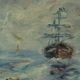 Old painting boat at sea signed
