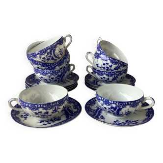 Tasses japonaises bleu cobalt en porcelaine coquille d'œuf