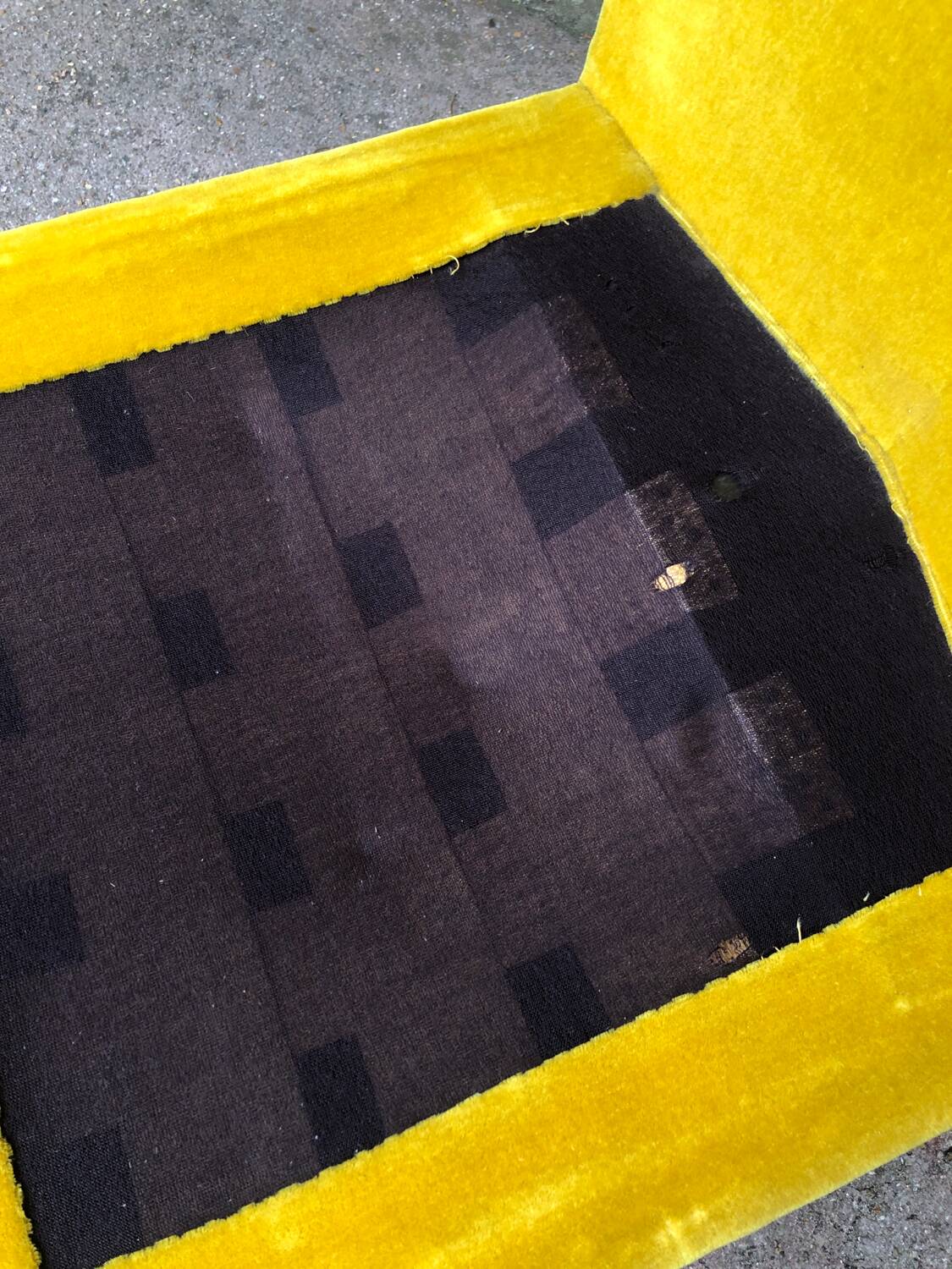 Vintage 80s yellow velvet armchair