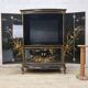 Vintage Chinese cabinet with gold leaf, flowers and peacock/ bohemian