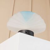 Murano Glass Shell Table Lamp in White with Blue Accent – Italian 1980s Vintage Space Age Design