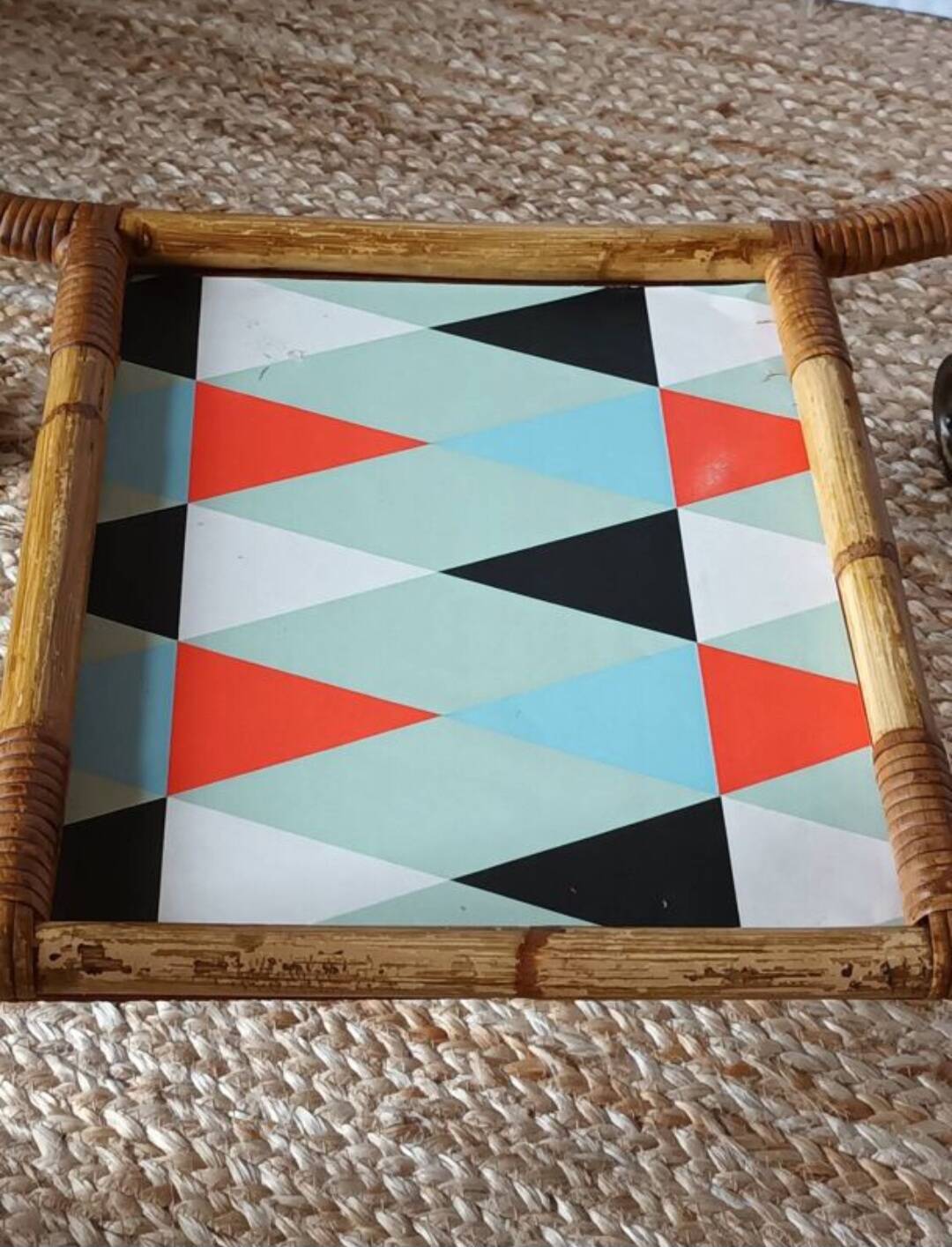 Vintage bamboo and rattan serving cart