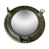 Round mirror in gilded brass like marine porthole, 30 cm