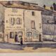 Old watercolour signed marius alamartine "hôtel de la halle" in charlieu
