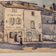 Old watercolour signed marius alamartine "hôtel de la halle" in charlieu