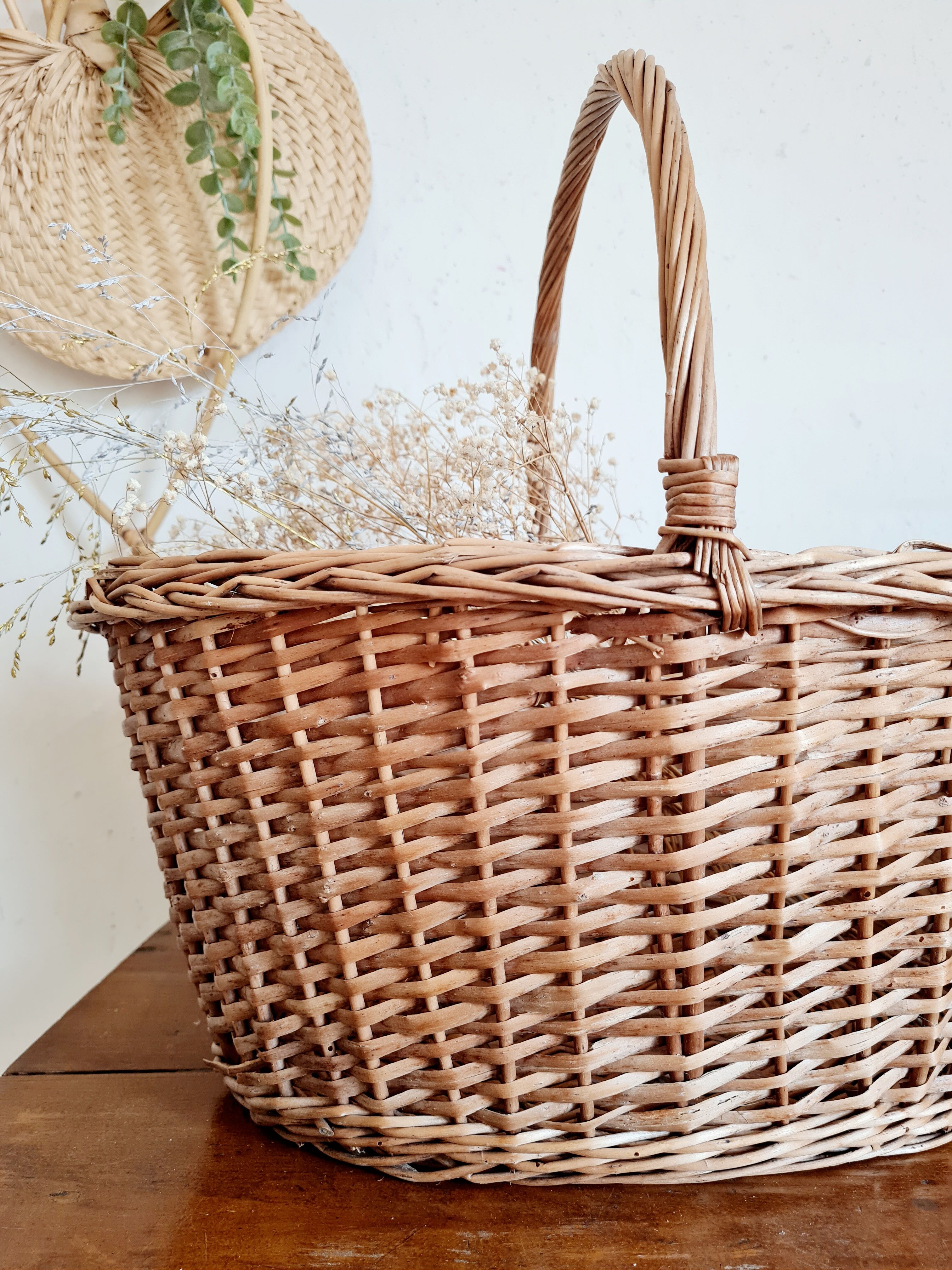 Old basket in woven rattan