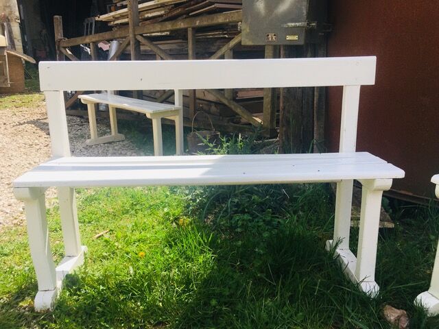 Bancs de jardin d'un école années '50 en hêtre et chaîne dossier haute