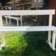 Bancs de jardin d'un école années '50 en hêtre et chaîne dossier haute