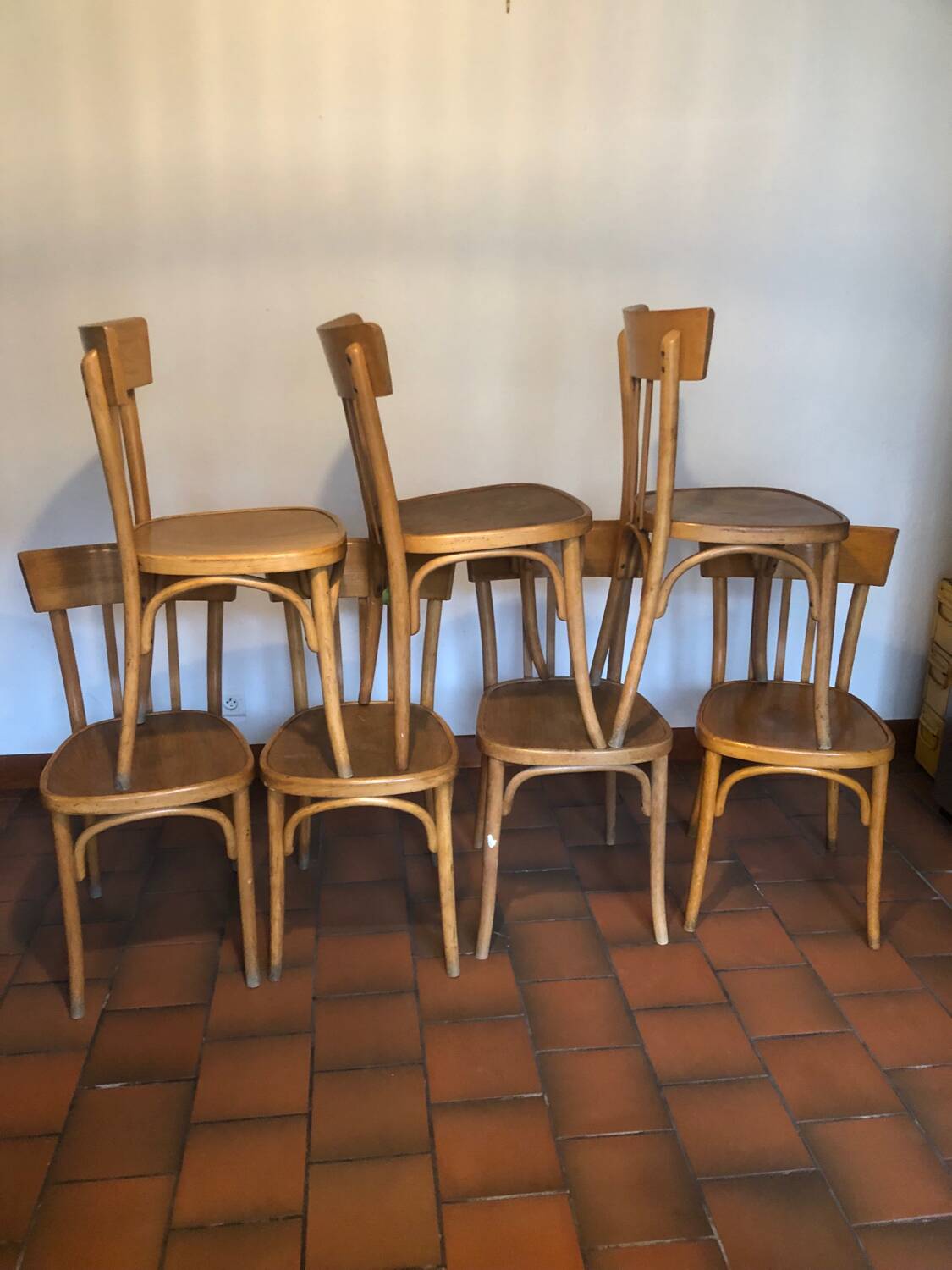 Suite de 7 chaises bistrot, editeur baumann - années 60