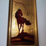 Tableau cheval feuille d'or