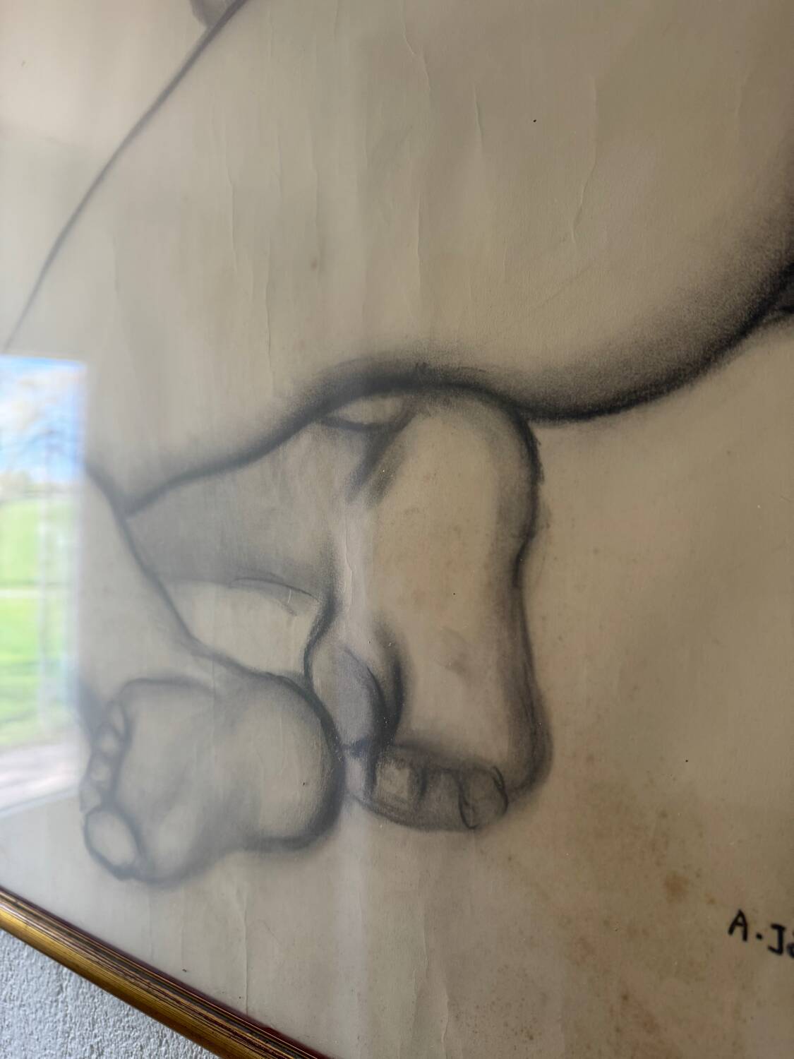 Large nude charcoal painting by André Jaoul