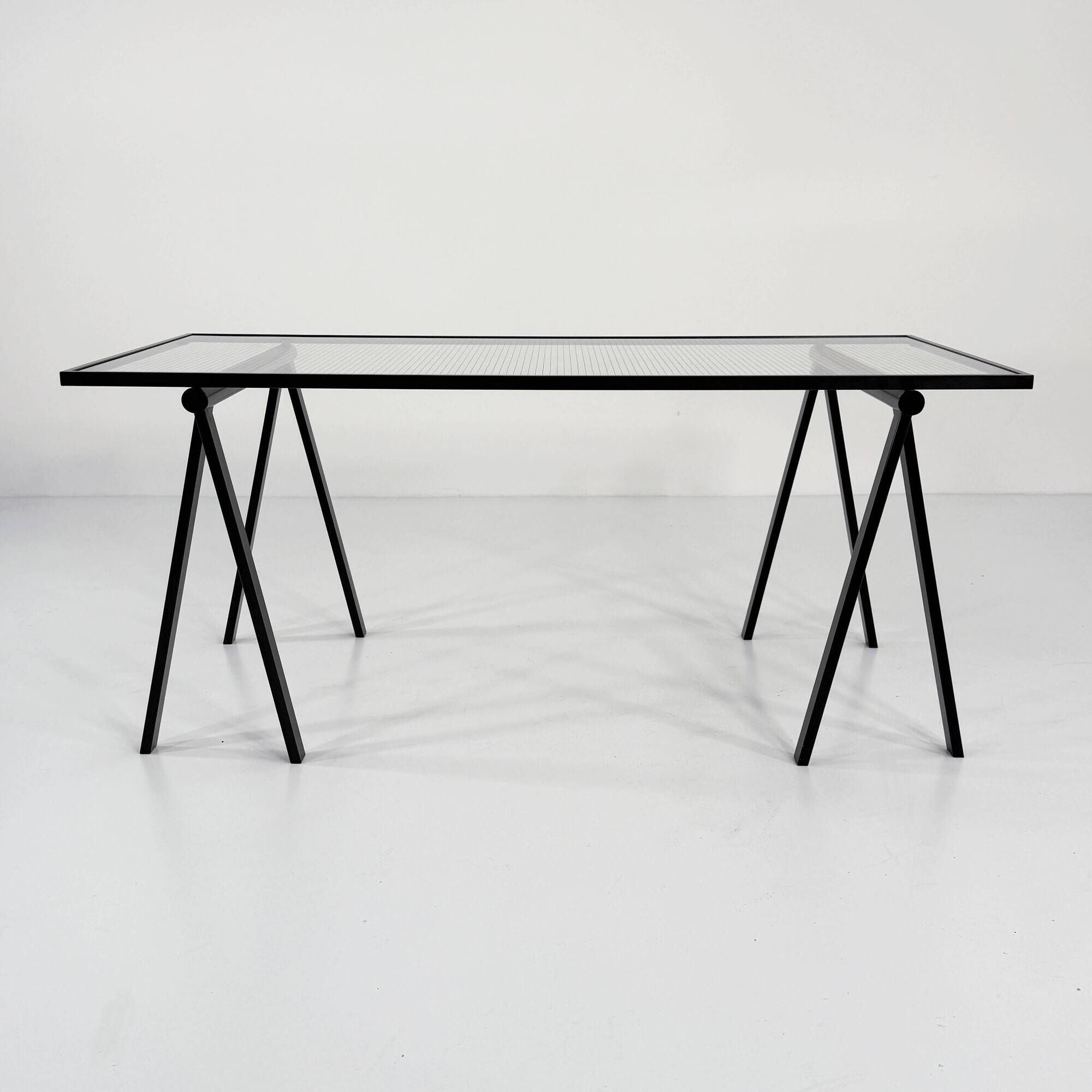"Trestle" glass and metal desk by Rodney Kinsman for Bieffeplast, 198