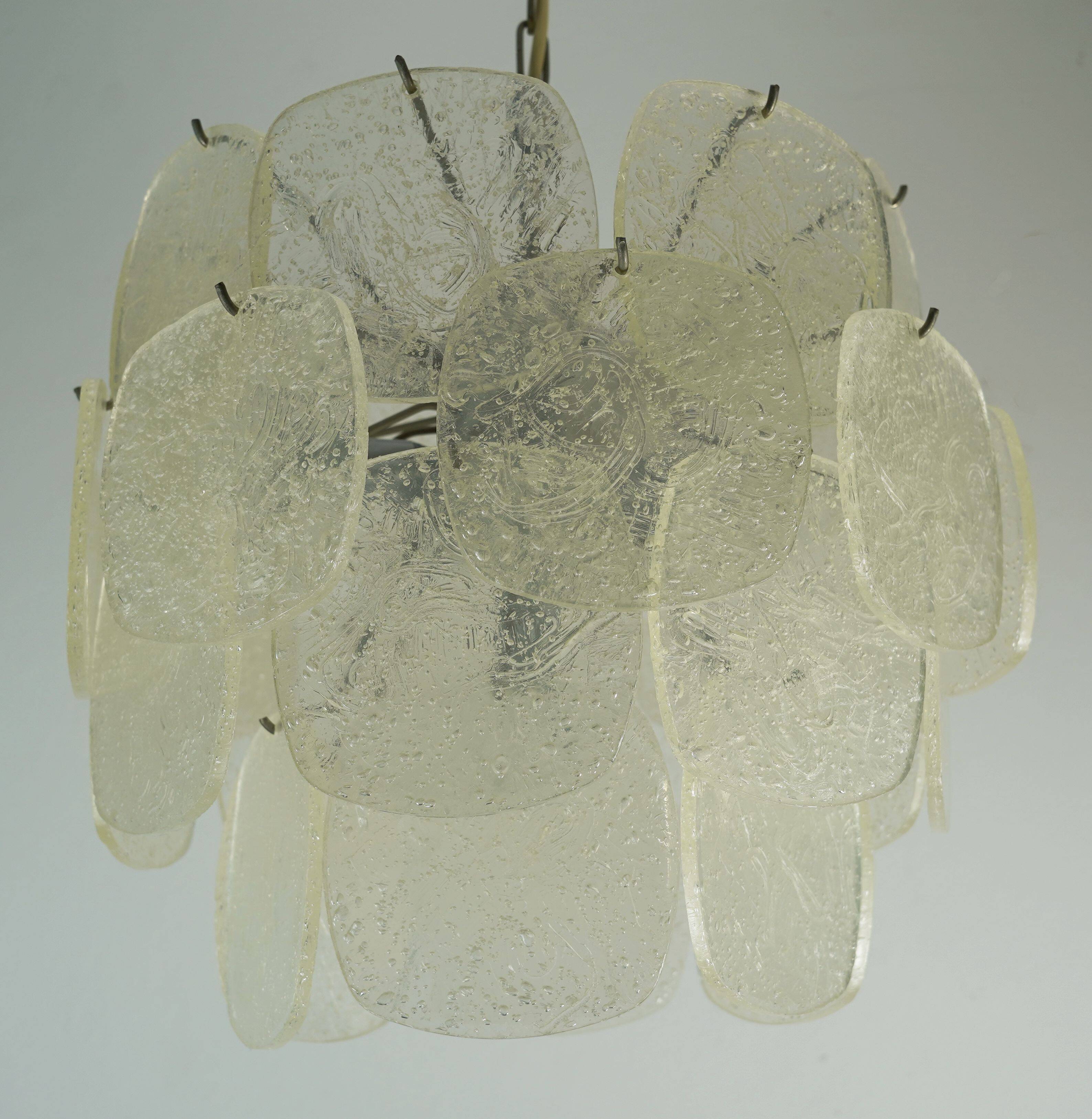 Mid century pendant light with 30 acrylic discs like ice glass 1960s 1970s