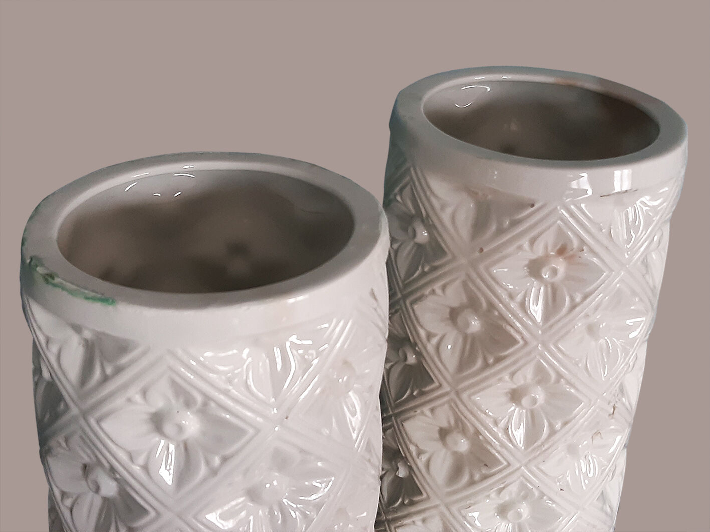 Pair of white Manises pottery vases, 1950s