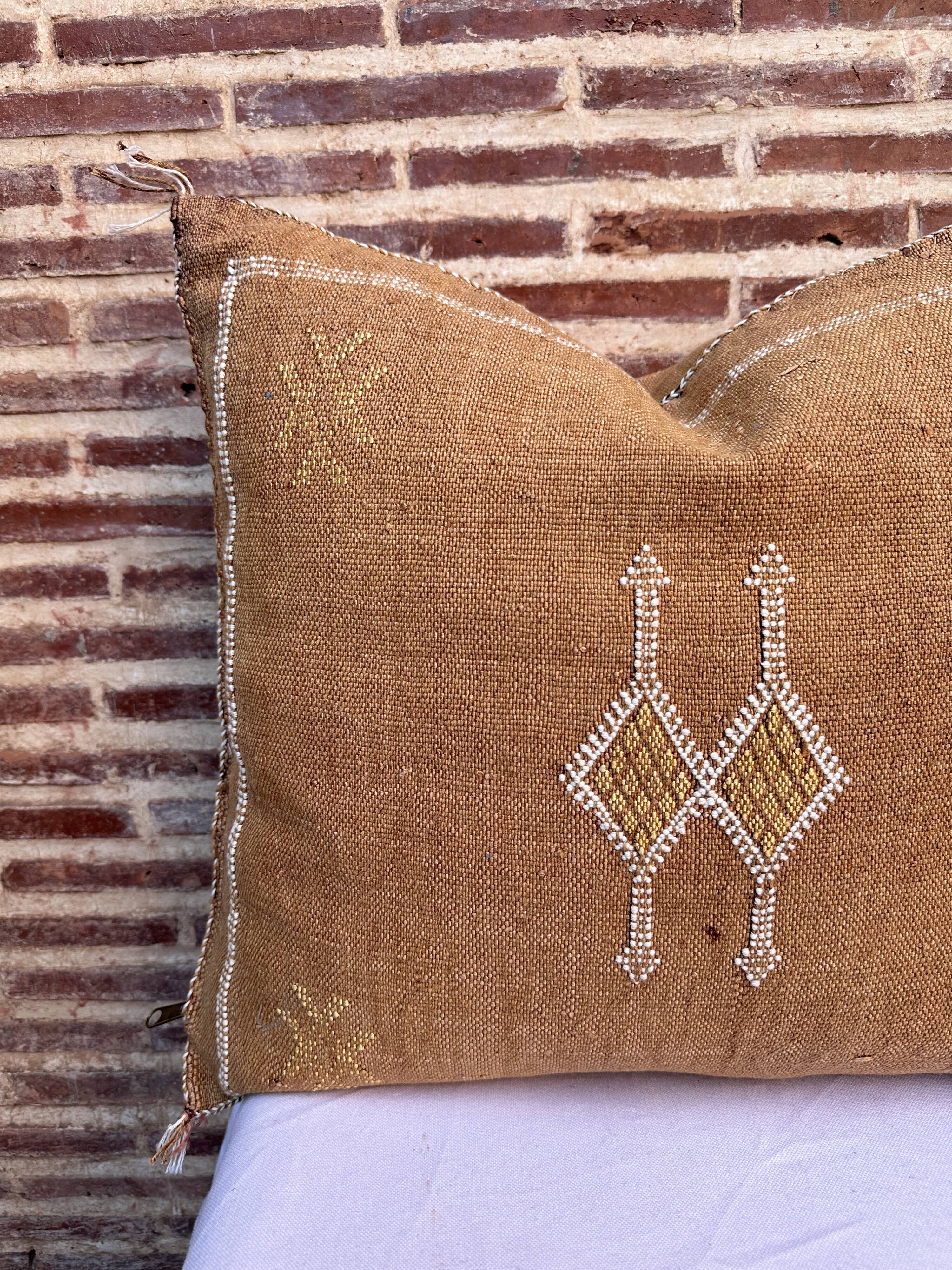 Handmade Moroccan silk cushion cover, cactus pattern