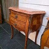 Pair of Louis XV style curved bedside tables in marquetry