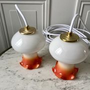 Pair of orange opaline tulips gradient white thread 70s