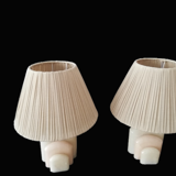 Pair of Art Deco marble alabaster pleated shade table lamps vintage