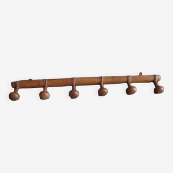 Porte-manteau mural ancien en bois - 6 patères