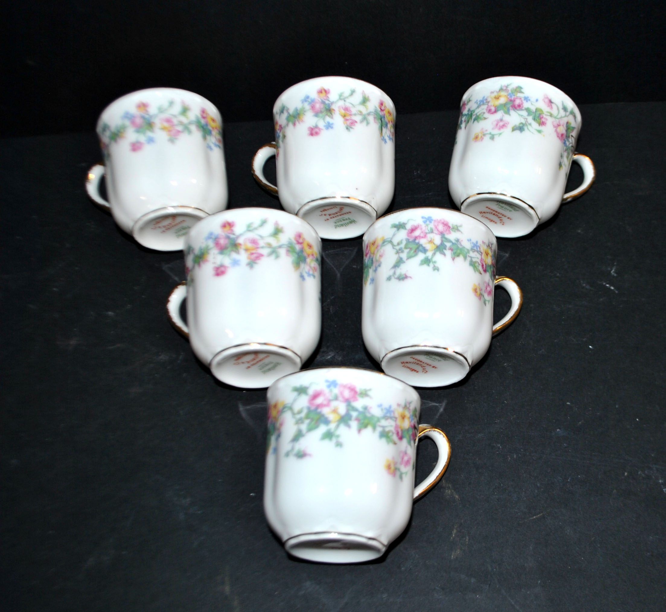 Limoges Haviland set of 6 floral porcelain coffee cups