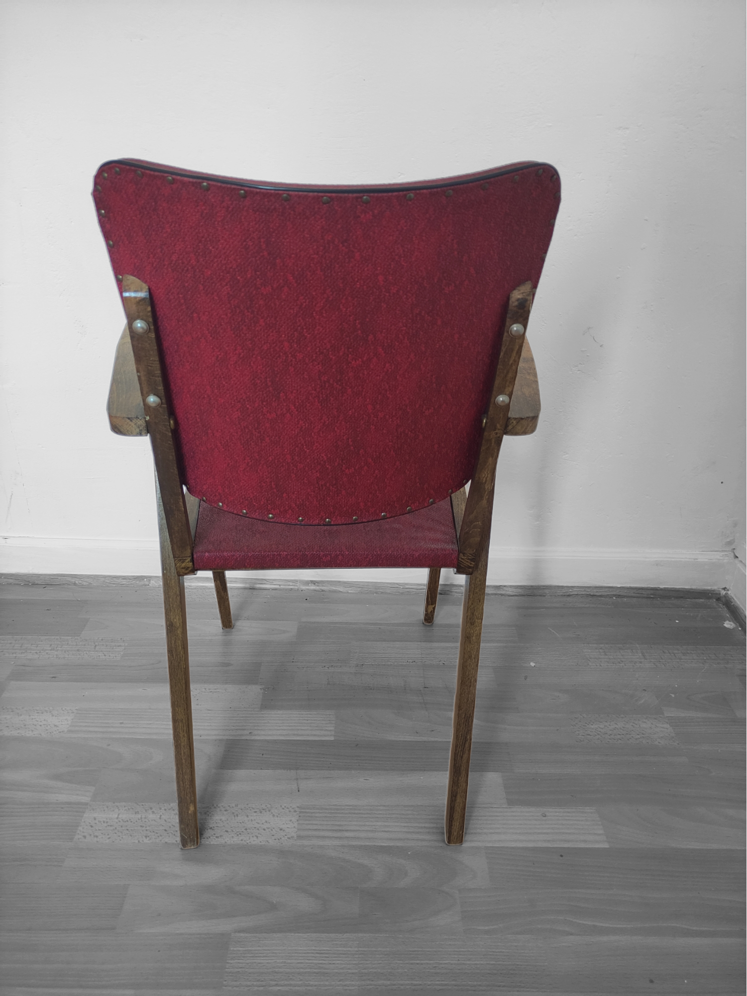 Armchair with Solid Wood Structure and Green Leatherette Seat, Italy, 1960s