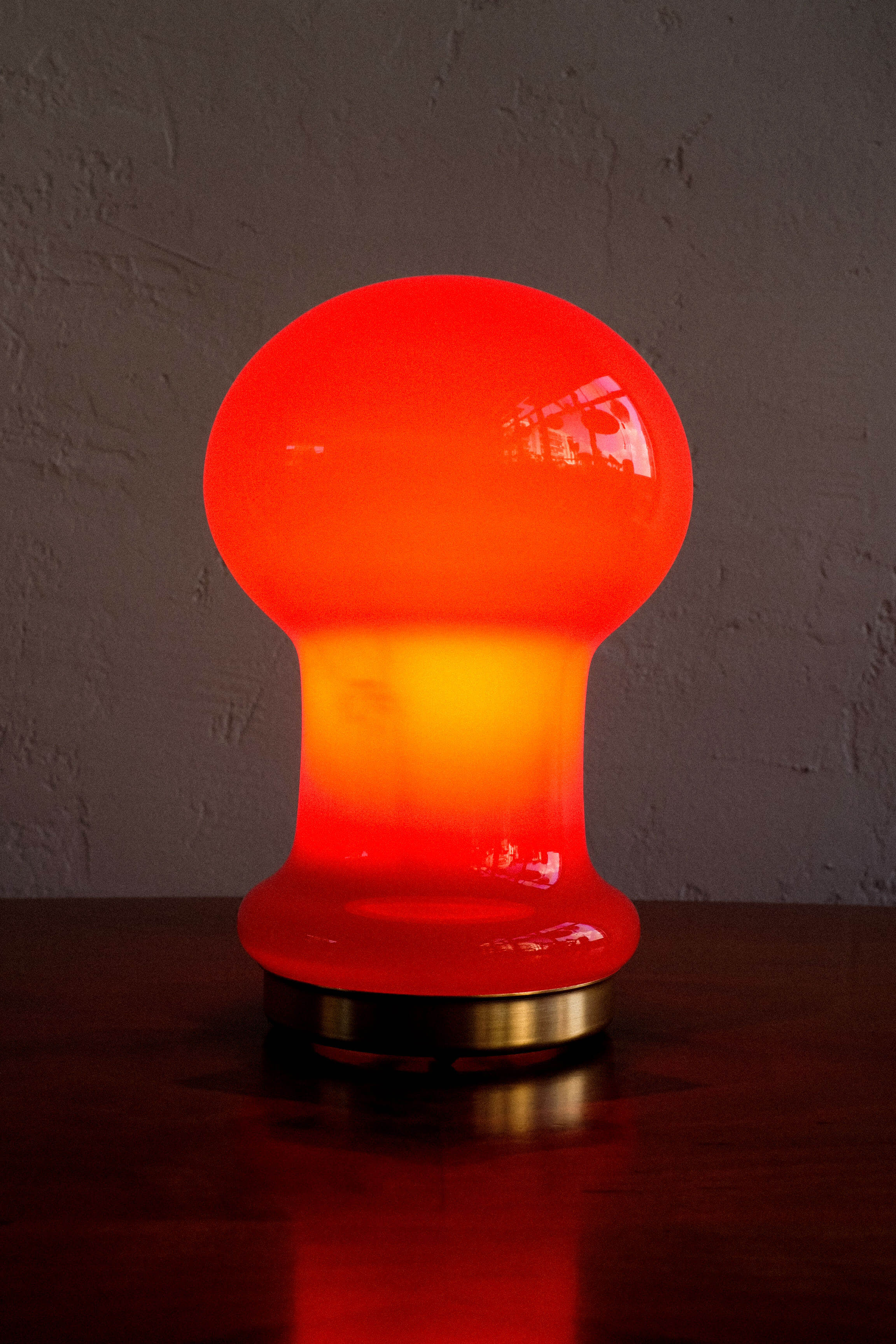 Space age czechoslovak opaline red glass table lamp, 1970s