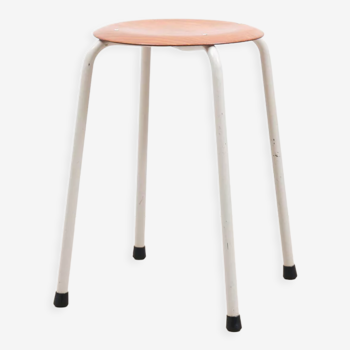 Tabouret bas vintage blanc, assise en pagholz