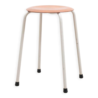 White vintage low stool, pagholz seat