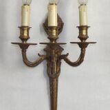 Magnificent Pair French Antique Bronze Triple Wall Lights Urn & Swag Detail