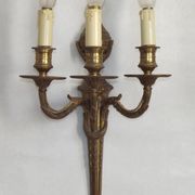 Magnificent Pair French Antique Bronze Triple Wall Lights Urn & Swag Detail