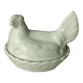 Bonbonniere poule sur son nid en porcelaine