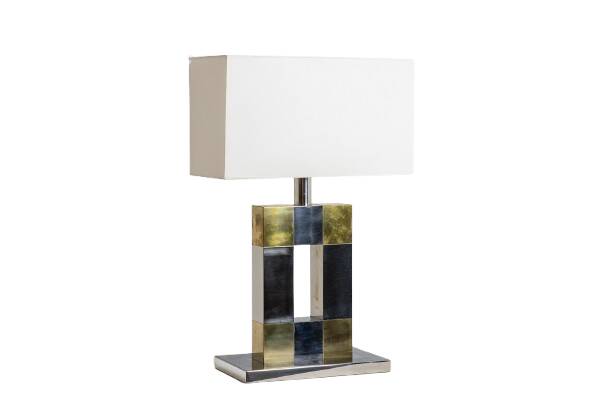 Sandro Petti. Geometric lamp in silvered and gilded metal. 1970s.