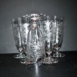 Set of 6 beer glasses verrerie portieux bocks bistrot acid etched 1920-1930