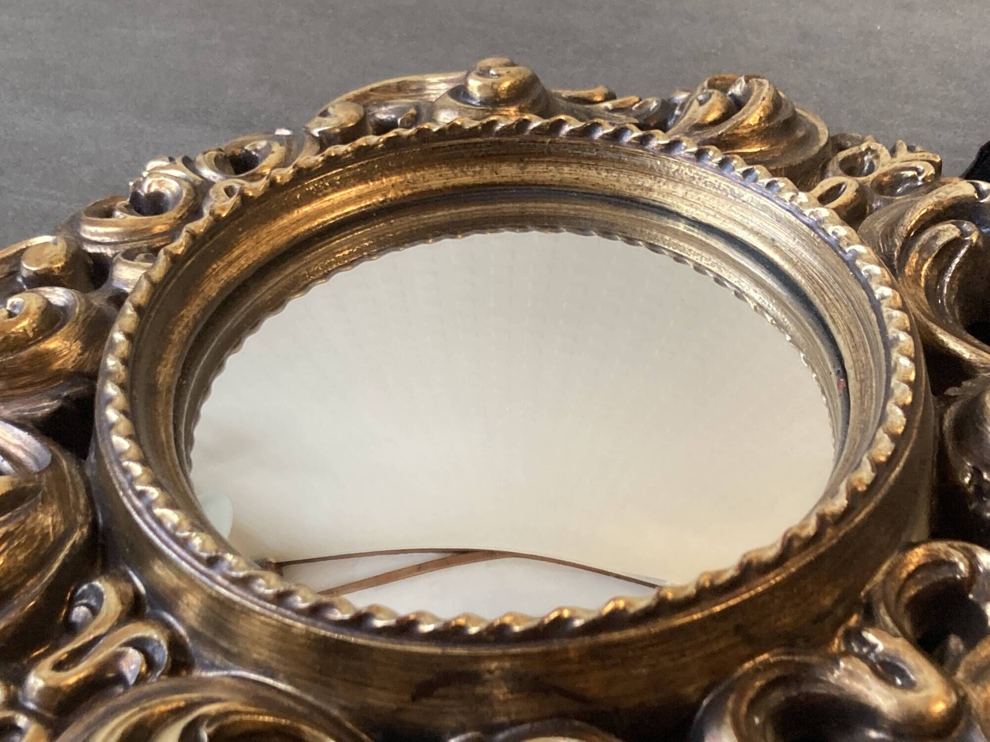 Vintage convex witch mirror – carved gilded wood – 1960s