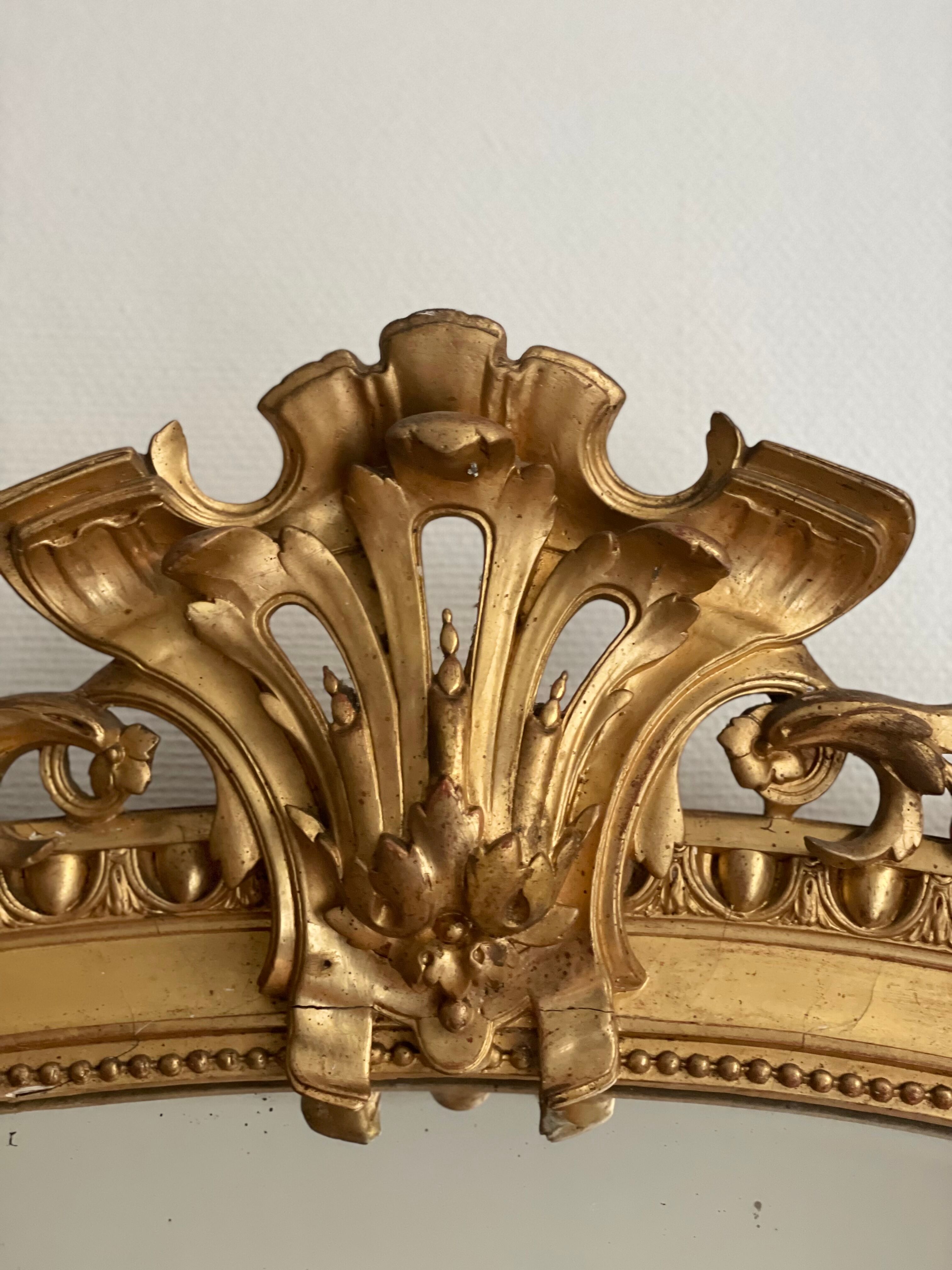 Antique napoleon mirror lll gilded pediment with rare gold leaf 103x182cm